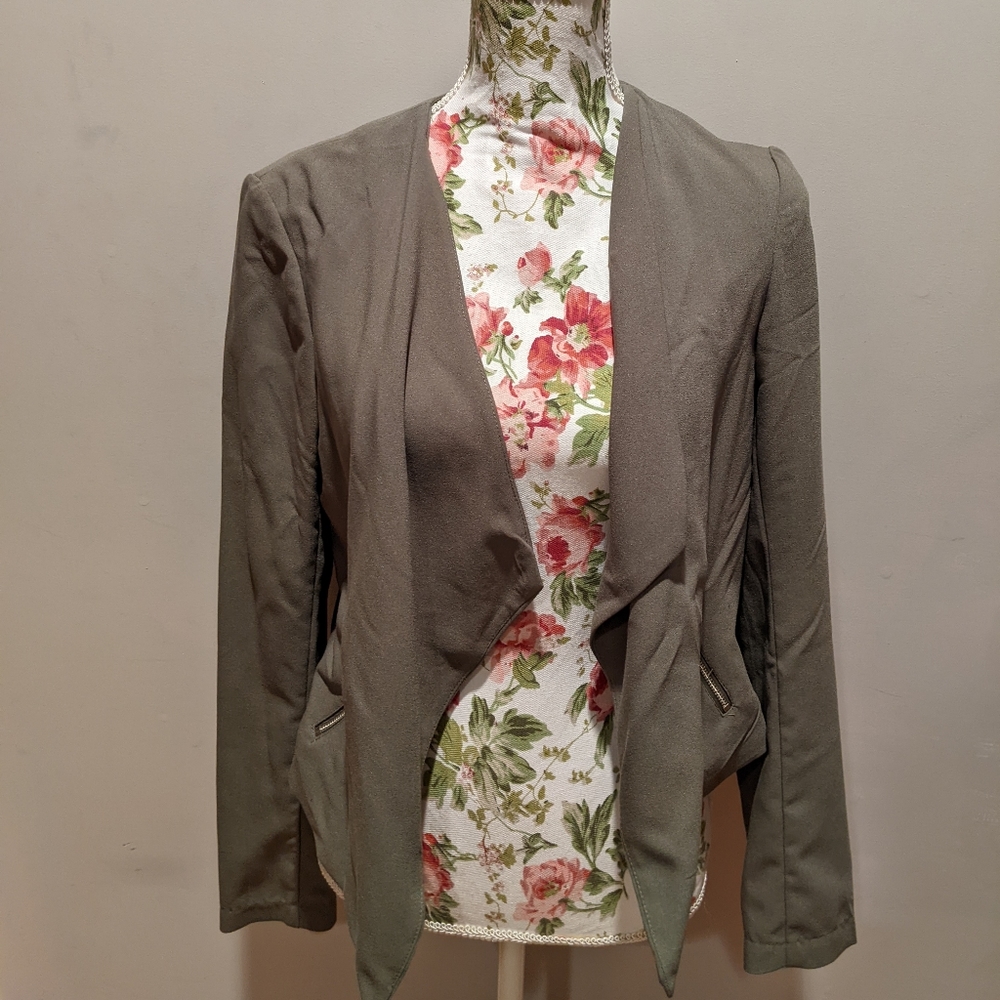 Olive Divided H&M blazer with silver zipper pockets